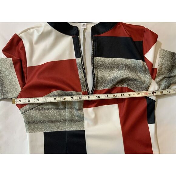 MOD Multicolored Geometric Long Sleeve High Neck Half Zip Classic Dress Size Med - Picture 10 of 14